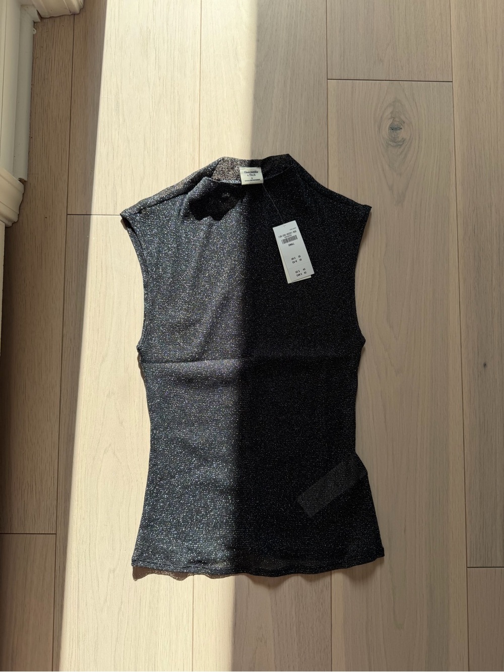 [Abercrombie & Fitch] Paloma Mesh Top Black Sparkle Mock Neck Tank Top